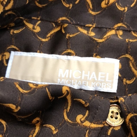 MICHAEL Michael Kors Chain Link Button Up Blouse Brown Gold XS - Picture 8 of 9